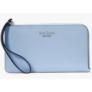 S Kate Spade Lucy Blue Leather Medium L-Zip Wristlet KE574 Wallet NWT $139